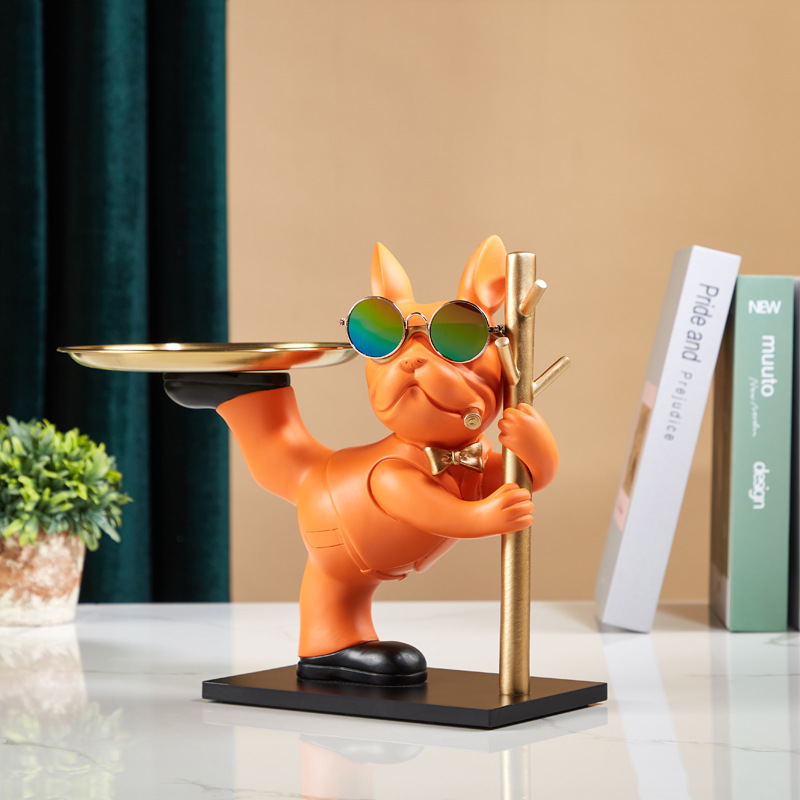 Bandeja de Bulldog Francés ligera de lujo, adorno para sala de estar, decoración del hogar, almacenamiento de llaves, bandeja de escritorio, regalo de inauguración de la casa
