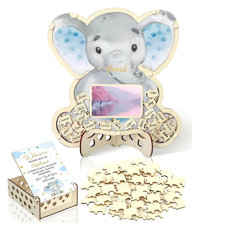 Baby Children's Birthday Commemorative Baptism Western Traditional with Photo Frame Baby Elephant Model Message Book Send 63Pcs