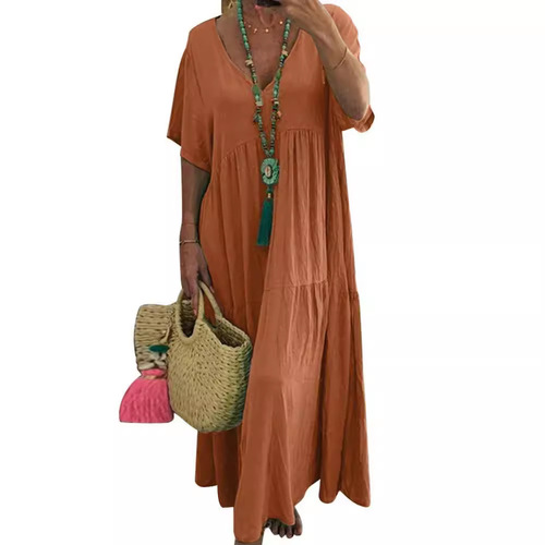 2024 Spring and Summer Europe and America WISH Amazon New V-neck Irregular Multi-color Multi-size Long Dress with Wide Skirt 