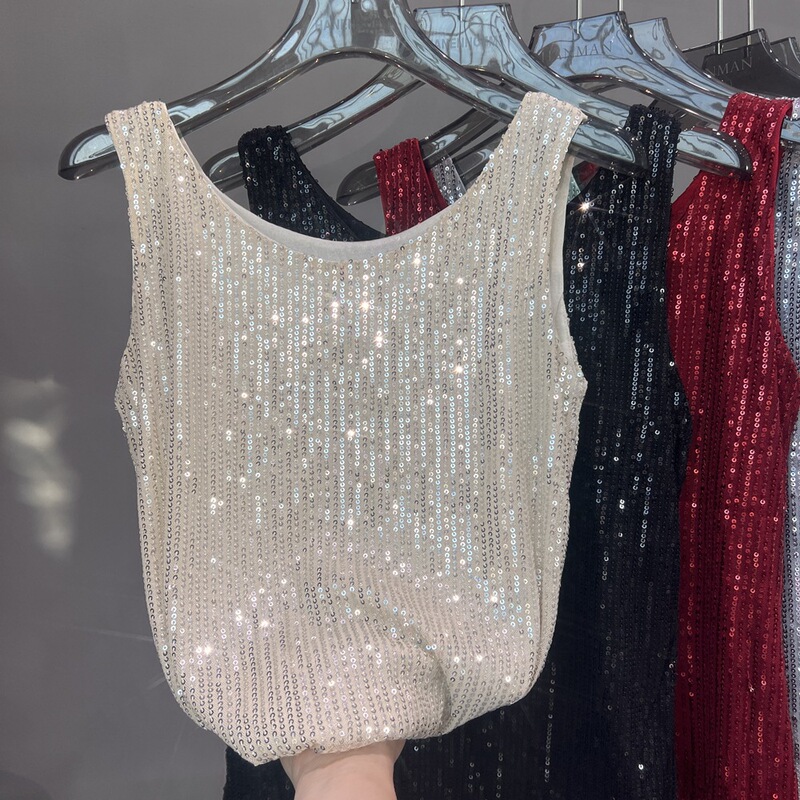 European and American Style Suit Lining Sequin Camisole Vest 2025 New Light Mature Style Hot Girl Sexy Sleeveless Inner Top