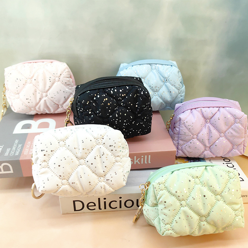 Cross-Border New Shiny Starry Quilted Coin Purse down Cotton Lightweight Small Bag Mini Cute Headphone Storage Bag Cross-Border New Shiny Starry Quilted Coin Purse down Cotton Lightweight Small Bag Mini Cute Headphone Storage Bag