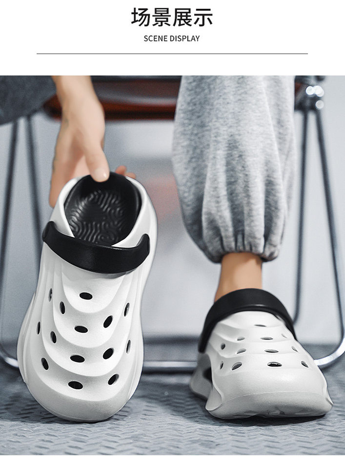 Dép sandal nam bít mũi đế dày kiểu lỗ thoáng khí đi biển — Kaki, Màu trắng, Màu đen chi tiết 9