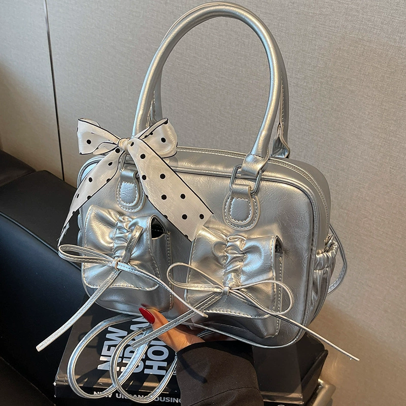 Backpack shoulder bag, small yet capacious bow-accented western-style handbag, multiple colors