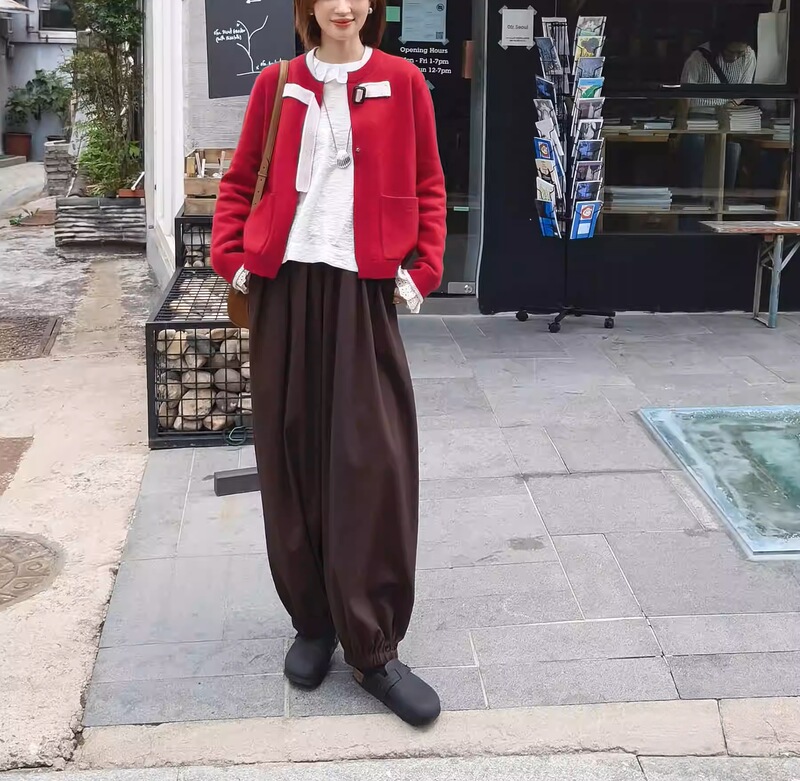 「白描」"黑巧别物"进口天丝垂感灯笼针织裤宽松阔腿休闲裤|undefined