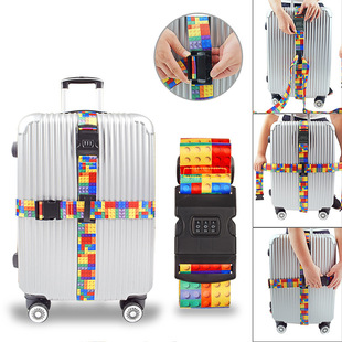 Password Cross Suitcase Strap Detachable Polyester Heat Transfer Luggage Building Block Pattern Strap