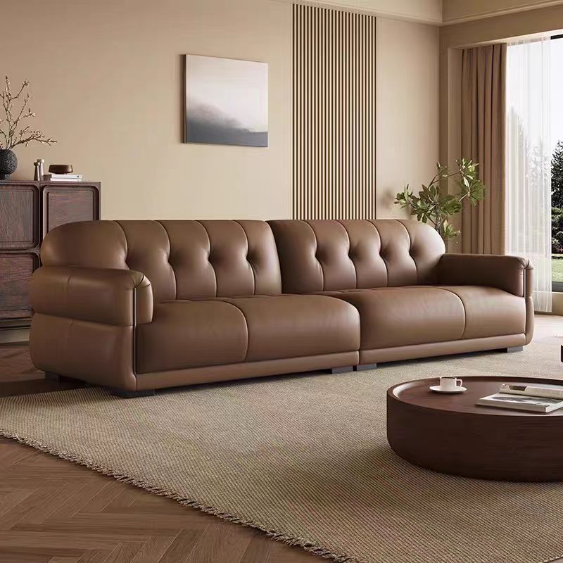 Italian Light Luxury High-end Luxury Leather Sofa Living Room Small Apartment Simple Modern Straight Three-person Solid Wood Sofa
