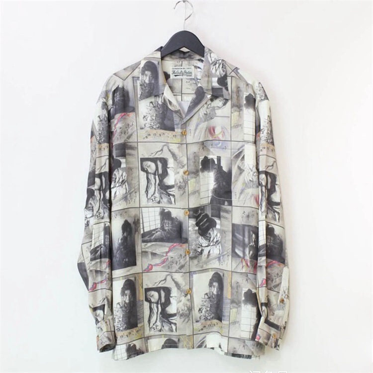 GUILTYPARTIES TIGER, sunny and rainy, tightly bound, wild trees, classic ink painting, Hawaiian long-sleeved shirt for men GUILTYPARTIES TIGER, sunny and rainy, tightly bound, wild trees, classic ink painting, Hawaiian long-sleeved shirt for men