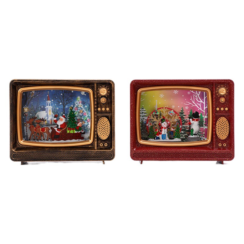 Transfronterizo nuevas decoraciones de Navidad luminosa banda de música nieve decoración de TV regalo de Navidad decoración de regalo