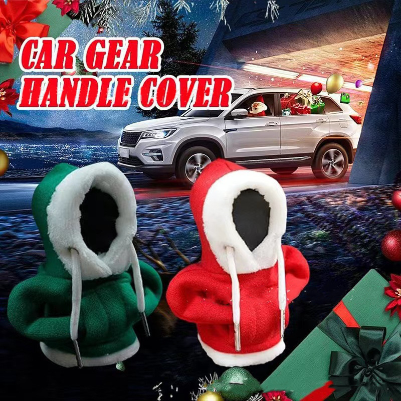 Cross-border Christmas Hoodie Car Shift Cover Car Shift Lever Hoodie Christmas Hat Car Decorations Sweatshirt