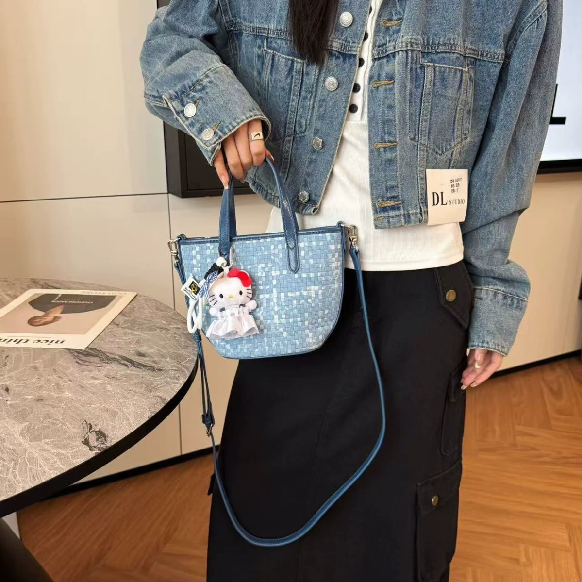 Handheld denim basket, one-shoulder bag, high-end