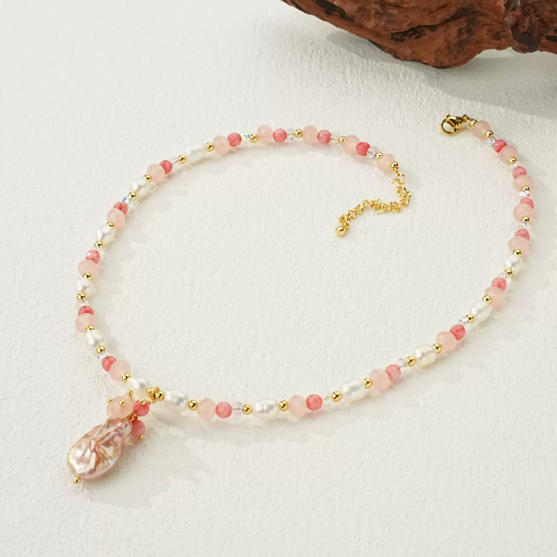 天然淡水珍珠项链粉色项链网红饰品套装巴洛克项链设计批发跨境