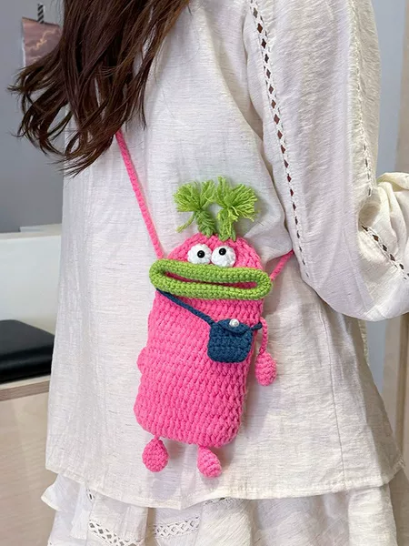 Sausage Mouth Mobile Phone Bag Handmade Crochet Women's Bag Finished Wool Woven Cute Braided Crossbody Bag Cross-border Bag