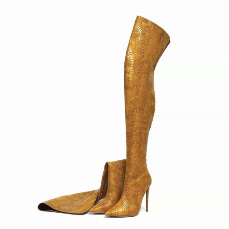 European and American Foreign Trade Pointed-Toe Snake-Patterned Stiletto Over-The-Knee Boots, Hot Girl Runway Thigh-High Pole Dance Fashion Boots, High-Tube Boots