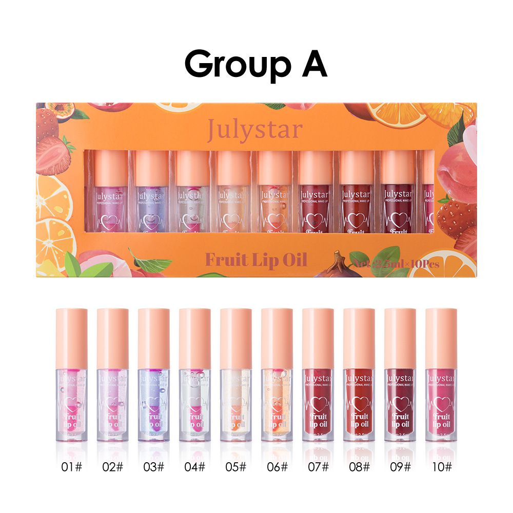 Julystar Fruit-Flavored Mirror Lip Gloss Moisturizing and Hydrating Ten-Color Set Water Gloss Lip Gloss Lipstick Wholesale undefined