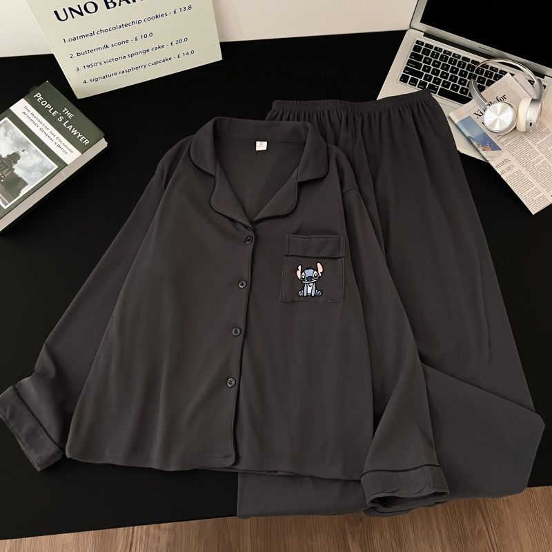 Al por mayor transfronterizo pijamas de terciopelo de mujeres otoño y invierno nuevo bordado de color sólido lindo se puede usar ropa de hogar de mangas largas dulce