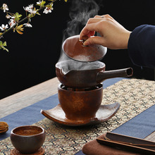 日式窯變粗陶家用陶瓷煮茶爐家用普洱側把茶壺復古溫茶爐套裝茶具