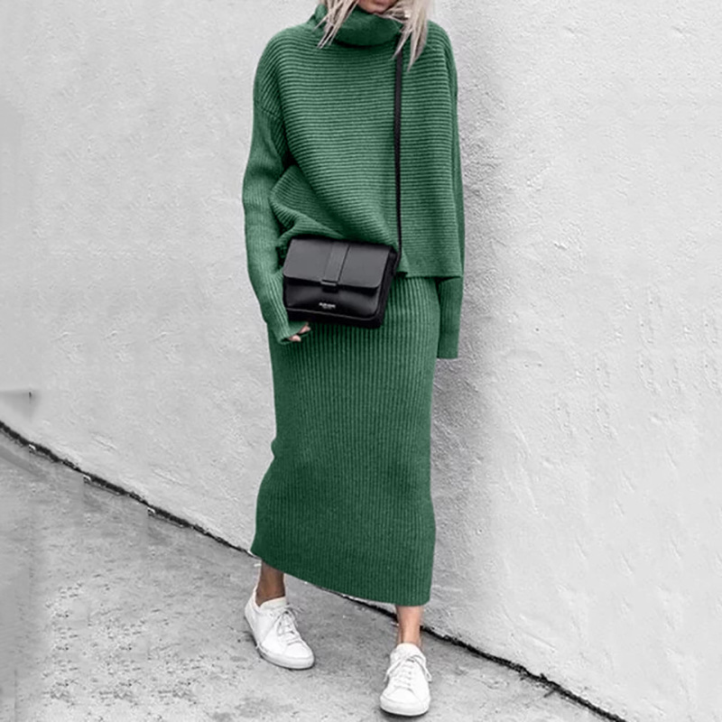 637g Weight Long Sleeve Sleeve Length Cotton Blend, knit Fabric Type Skirt Co-ord Set Sets Type Daily Women'S Fashion Solid Color Cotton Blend Knit Skirt Co-ord Set Skirt Sets