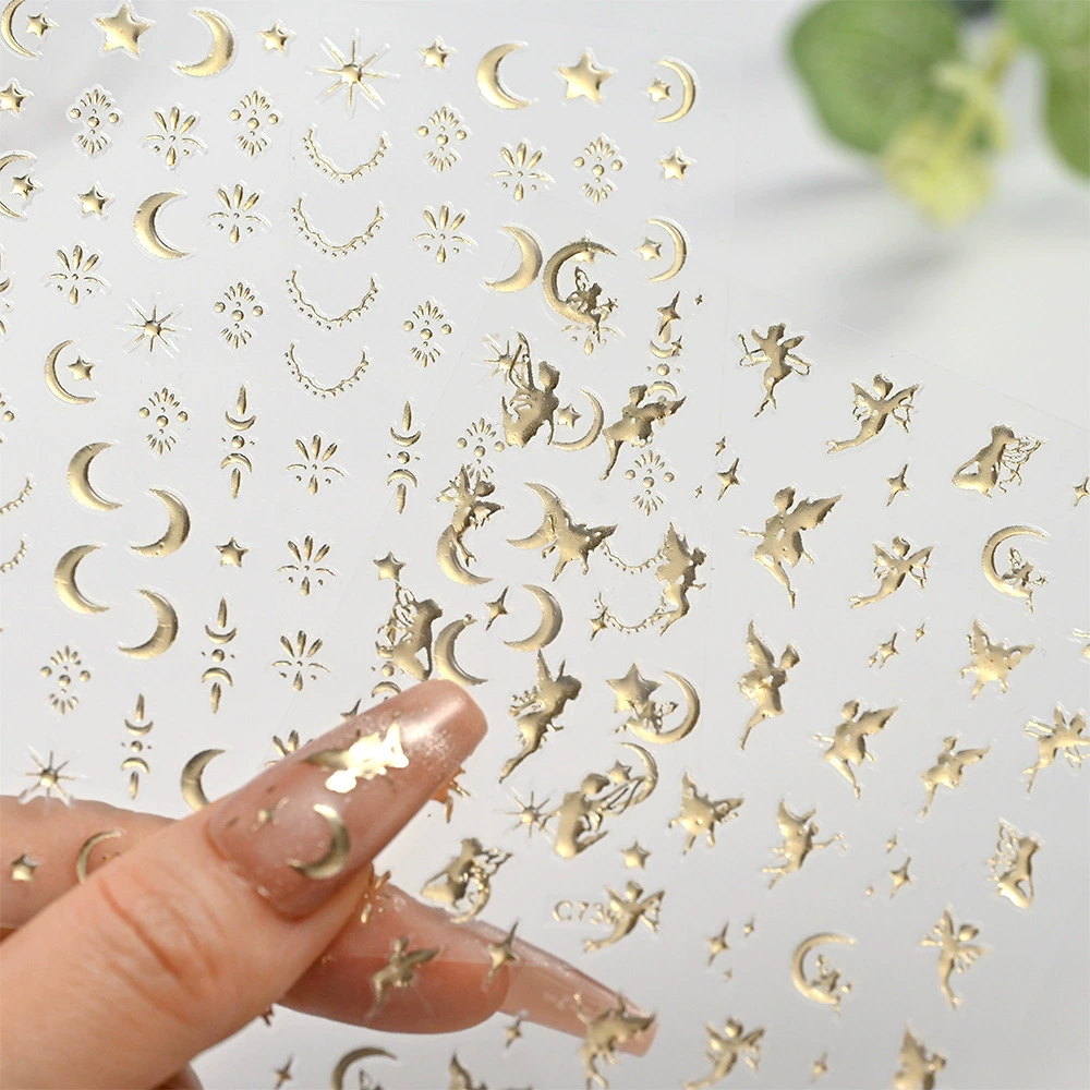 Внешняя торговля горячая продажа шампанского золотая звезда луна ангел ногтей наклейки самоклеящийся сплошной цвет шампанское золото светлая роскошная наклейка для ногтей