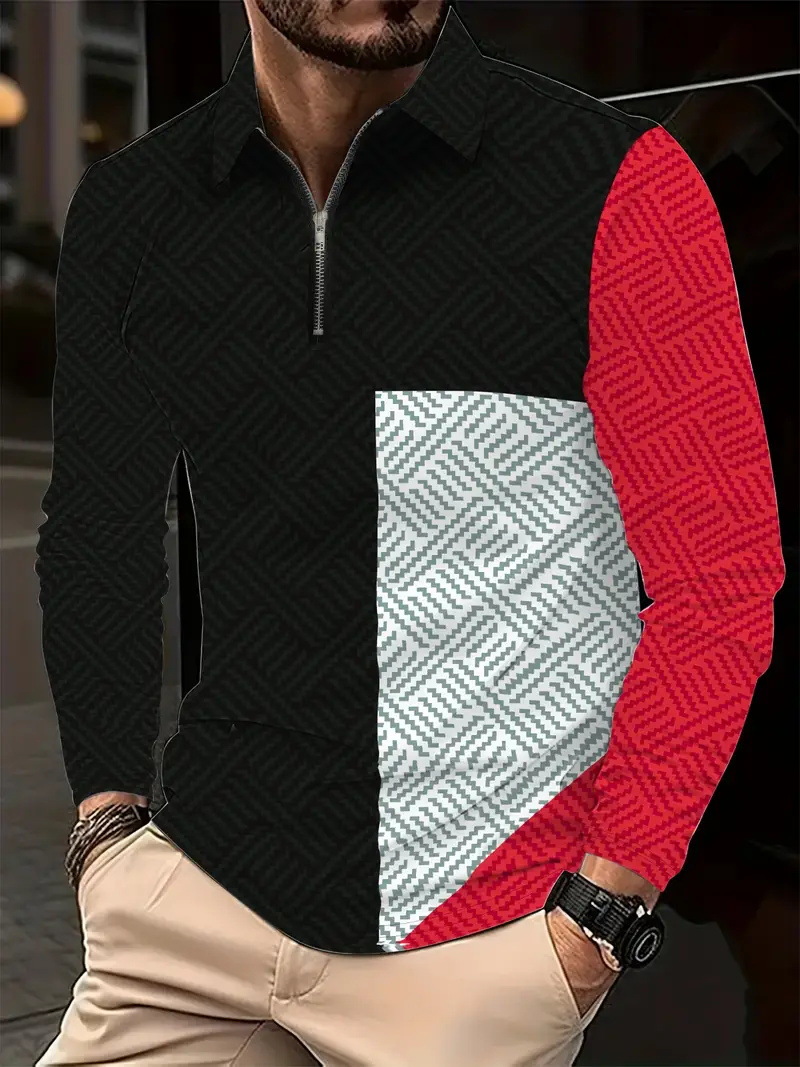 Otoño e invierno todo-fósforo estilo de Hong Kong guapo suéter de manga larga estilo minimal neutral temperamento fresco cremallera camisa POLO MB14