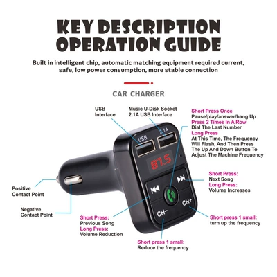 Fast Charging with Built-In Retractable Car mp3 - b2-black-supports-u-disk-tf-card