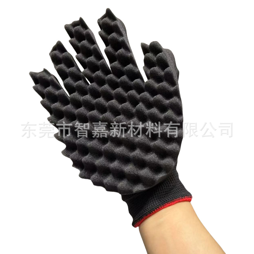 Fuente oval agujero negro rizador de pelo guante esponja negro fábrica de esponja caliente transfronteriza