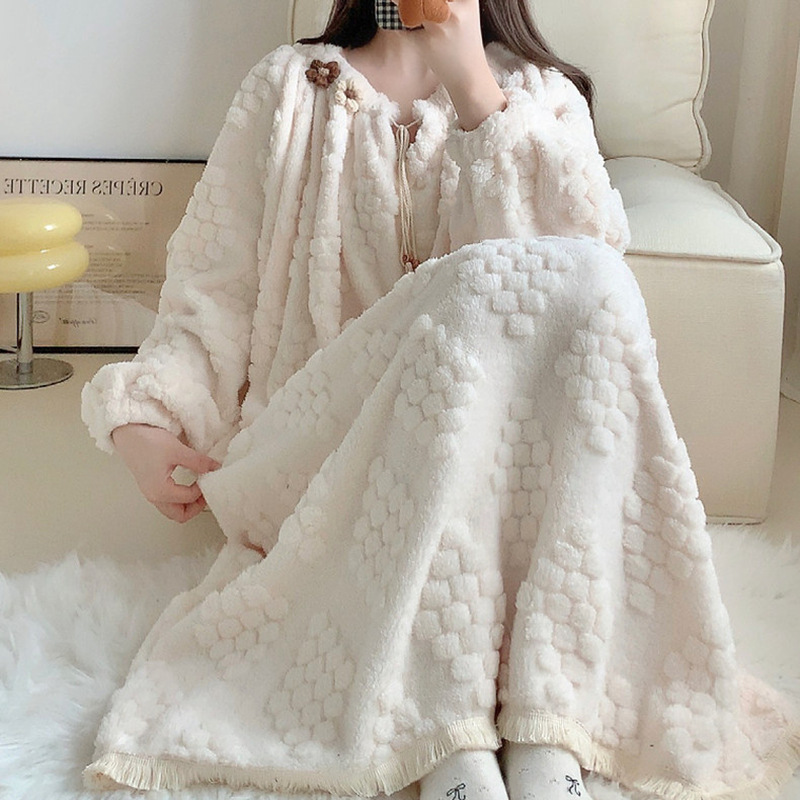 Invierno de invierno de la princesa pijama de franela de espesor simple y suelta confiable pijama de lana de coral