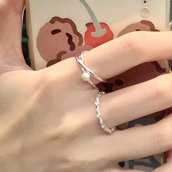 Pearl Ring Niche Design High-end Sense Fashion Personality Circle Stacked with Index Finger Ring Opening Adjustable Bracelet