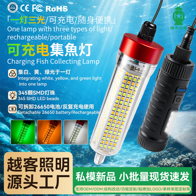 High-Power Rechargeable Underwater Fishing Night Fishing Fish-Attracting Light, Sea Fishing Squid Super Bright Fishing Light, Raft Fishing Waterproof Ice Fishing Light