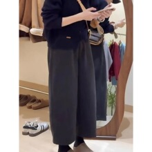 欧货阔腿休闲八分裤女春秋大码胖mm宽松显瘦小个子直筒九分毛呢裤