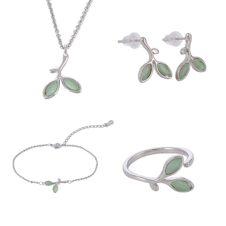 Collana Foglia Verde Semplice e alla Moda Collare Personalizzato Versatile Dolce Collana Set di Gioielli_voghion.com