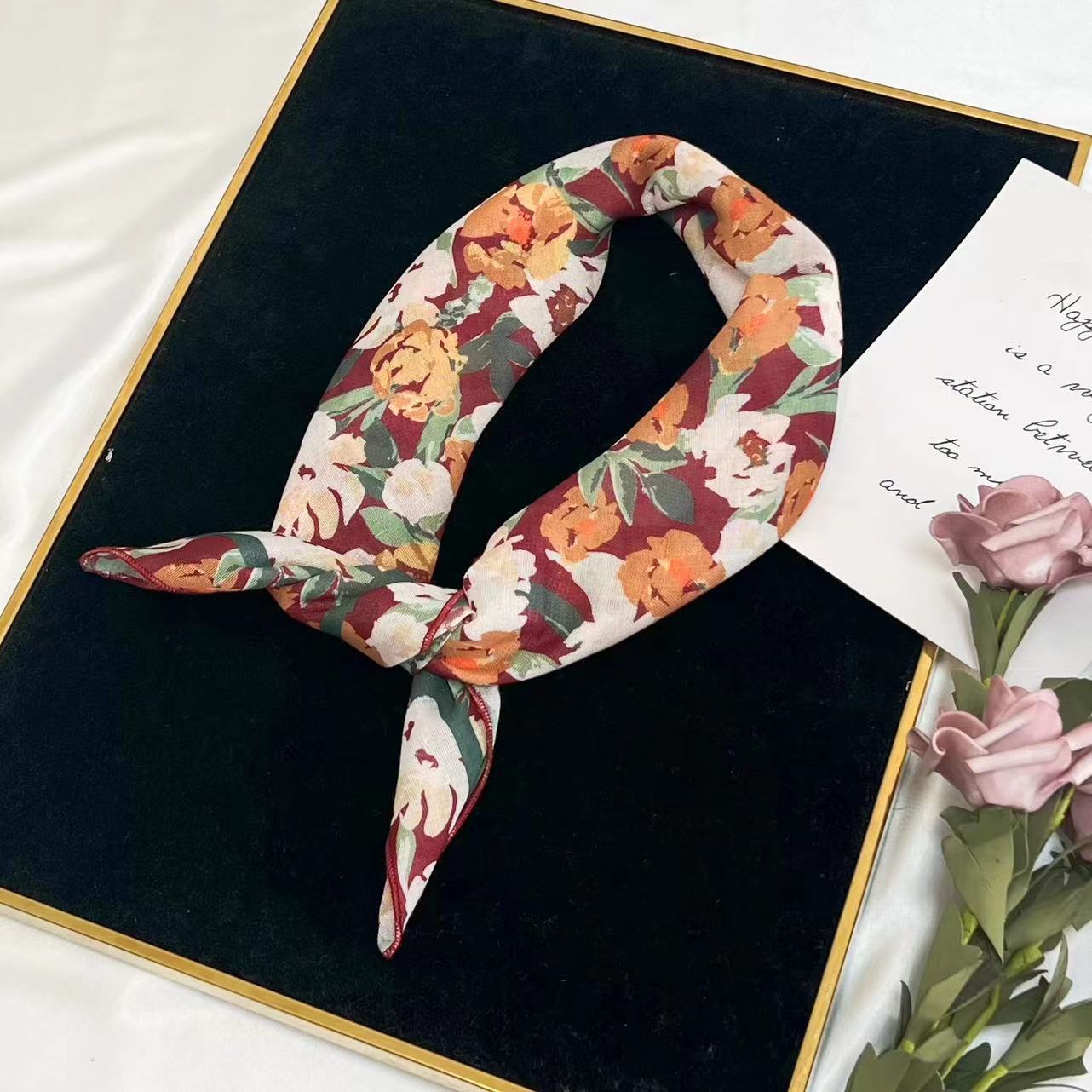 60g Weight Kerchief Classification Daily Occasion cotton and linen Material Flower Pattern Summer Season Women's Gender IG Style Style Women's IG Style Flower Cotton And Linen Kerchief 38