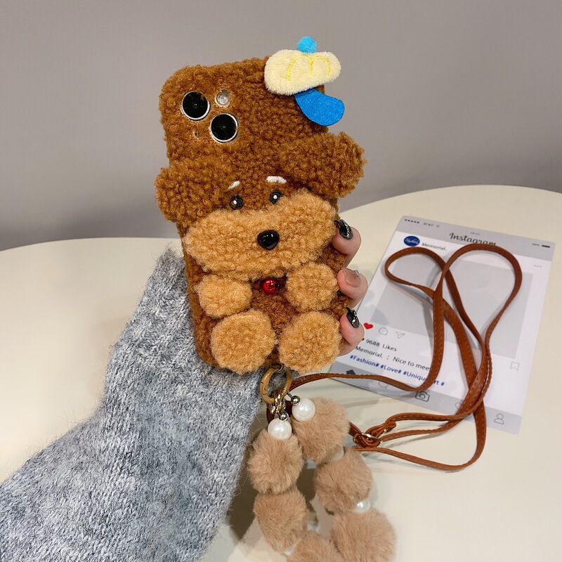 Autumn and Winter Lamb Wool Teddy Puppy Suitable for Apple 17Pm Mobile Phone Case 16/15/14 Samsung Huawei Honor Customization