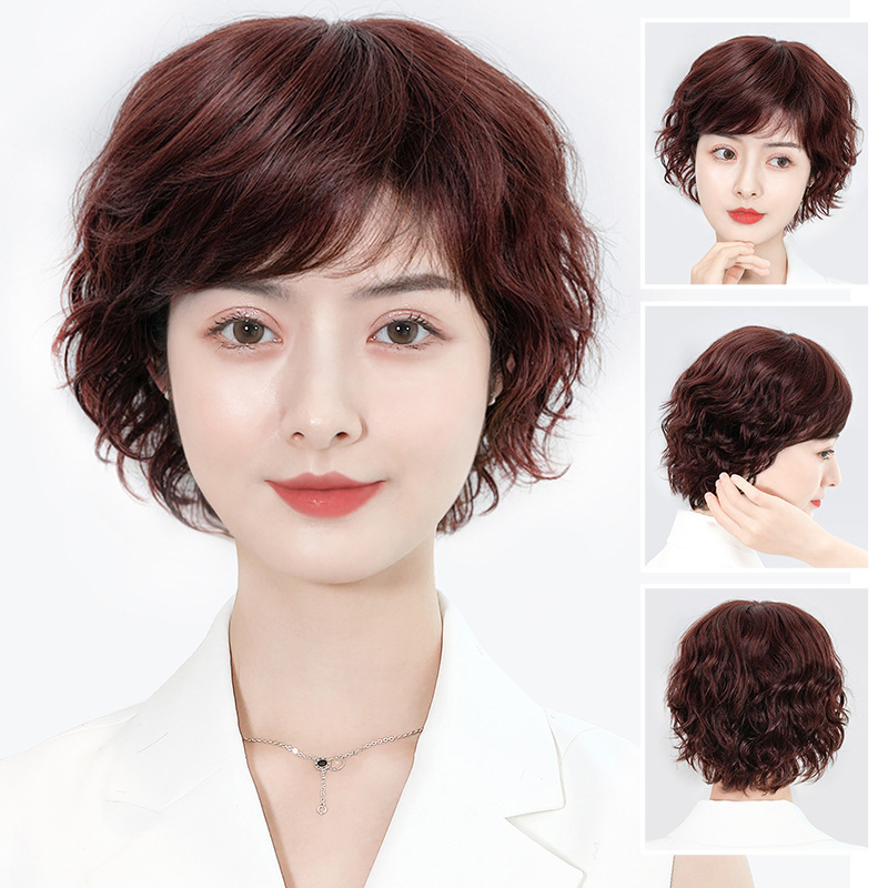 かつらは本当に本物の髪をしています。女性のショートヘアは中高年のカールです。|undefined