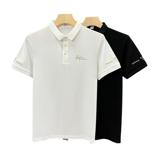 Summer thin short-sleeve Polo shirt for men, Korean style, slim fit, embroidered, side slits, casual, business, versatile, collar T-shirt top