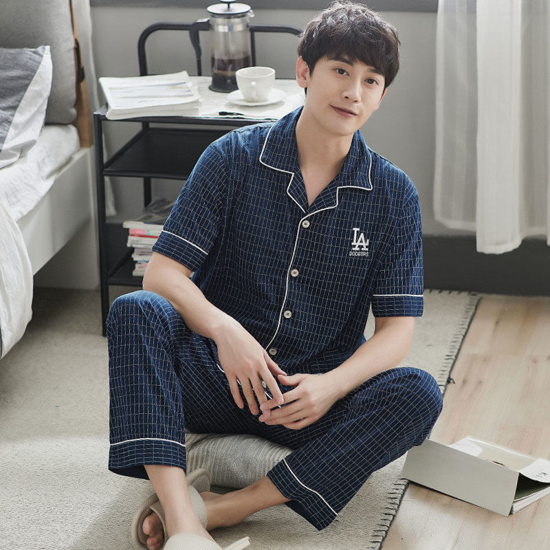 Pantalones de manga corta de verano 100% pijamas de algodón fino ocio traje de hombre de mediana edad y ancianos homewear