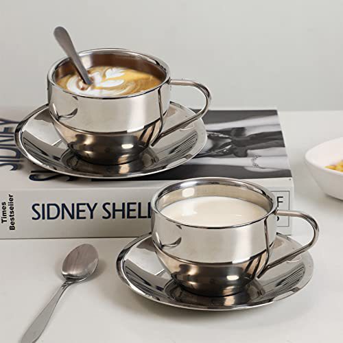 Creative Gift Cup Stainless Steel Coffee Cup Set Double-Layer Milk Cup Export Cup with Saucer Logo Nordic Style