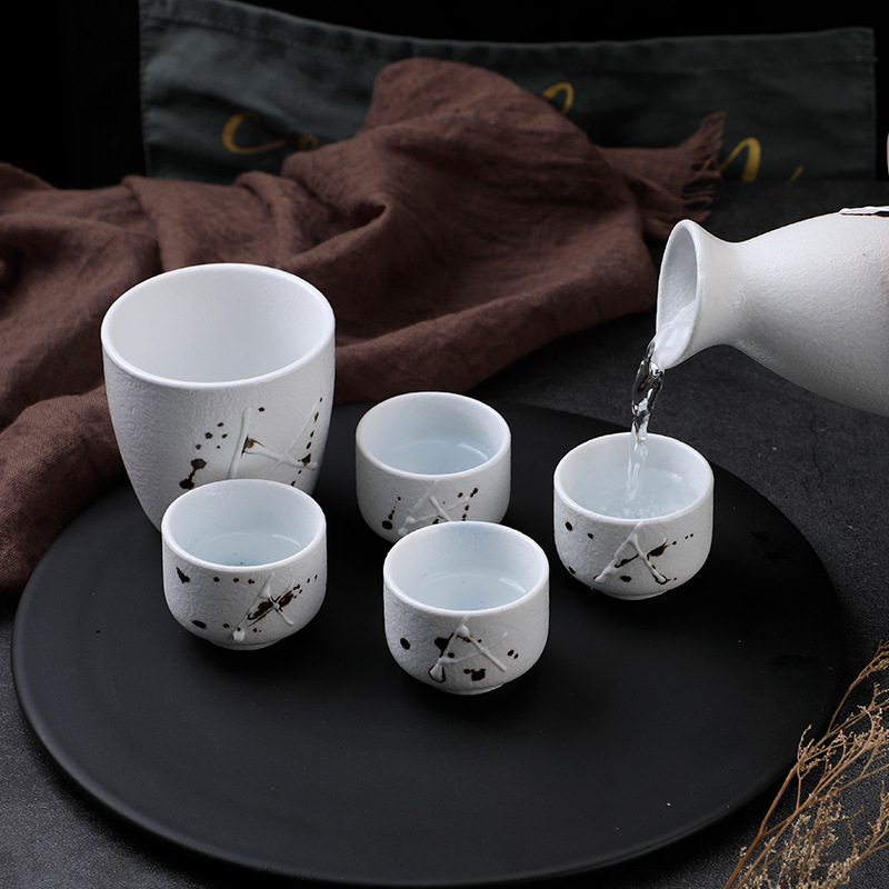 居酒屋日式清酒杯天蓝系列色釉手绘陶瓷温酒壶酒具套组来样起模