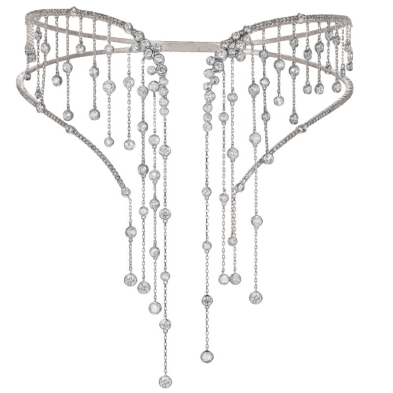 跨境新品满钻流苏项圈欧美时尚高级感派对双层水钻锁骨链necklace|undefined