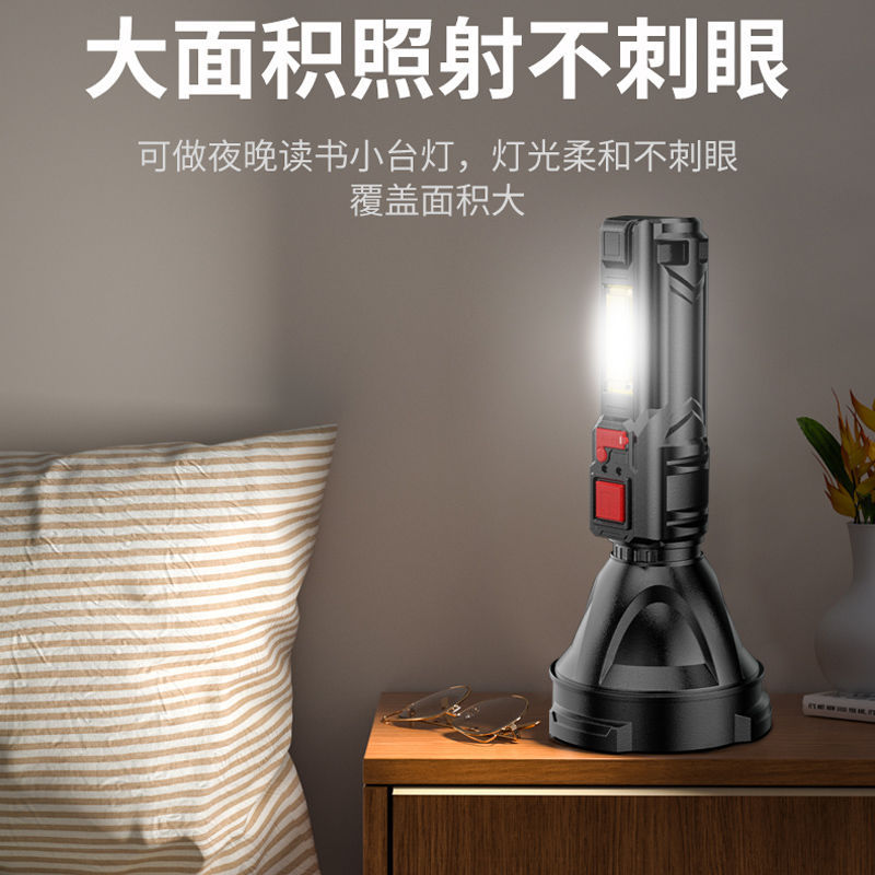 Transfronteriza nueva linterna de luz fuerte al aire libre led cob Portátil luz lateral USB recargable del hogar de alta potencia linterna