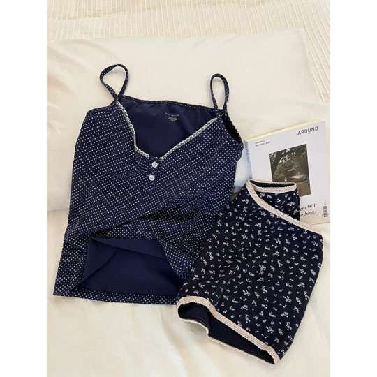 Korean Style Polo Lace Edge French Style Cute Pajamas Women's 2025 Summer New Arrival Sling Shorts Outer Wear Home Clothes suit
