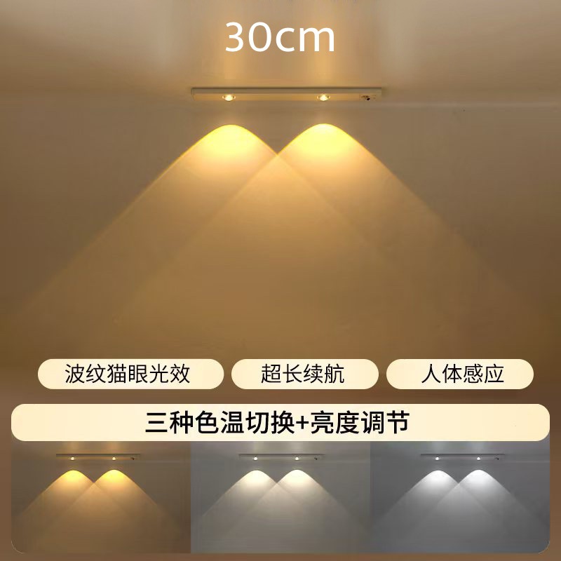 Lámpara de sensor de cuerpo humano LED inteligente transfronteriza tira de luz de colina de ojo de gato ultrafina tira de luz de gabinete de vino autoadhesivo recargable