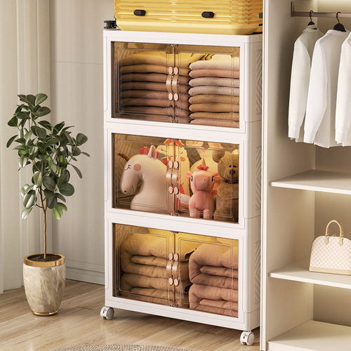 Popular household storage cabinet folding children's wardrobe wheeled storage cabinet snacks toys clothes clothing storage cabinet