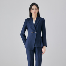 播音主持人艺考服装条纹西装套装女高端培训讲师职业装销售工作服