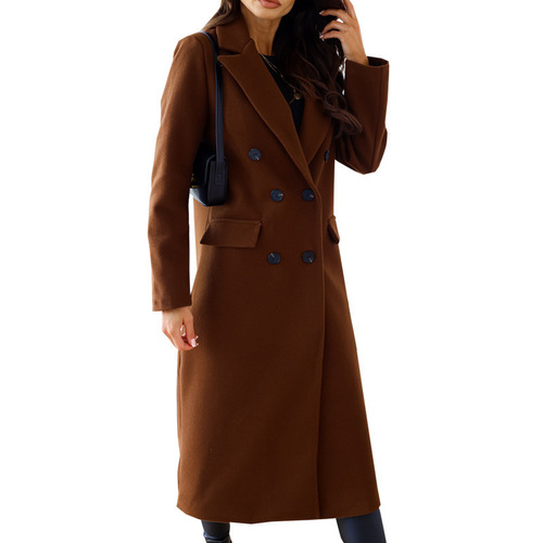 2025 autumn and winter new European and American women's clothing Amazon simple double-breasted long-sleeved lapel button woolen jacket