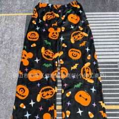 万圣节法兰绒睡裤女秋冬季新款加厚加绒保暖休闲居家法兰绒睡