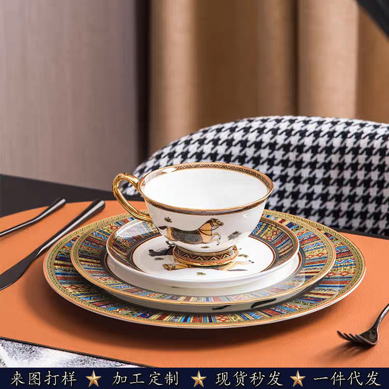 European-style Hotel Ceramic Tableware Restaurant Plate Western Food Plate Coffee Cup suit Countertop Tableware Table Vase