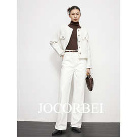 JOCORBEI【调性拉满】飒直线条 高腰牛仔裤女直筒窄版阔腿裤长裤