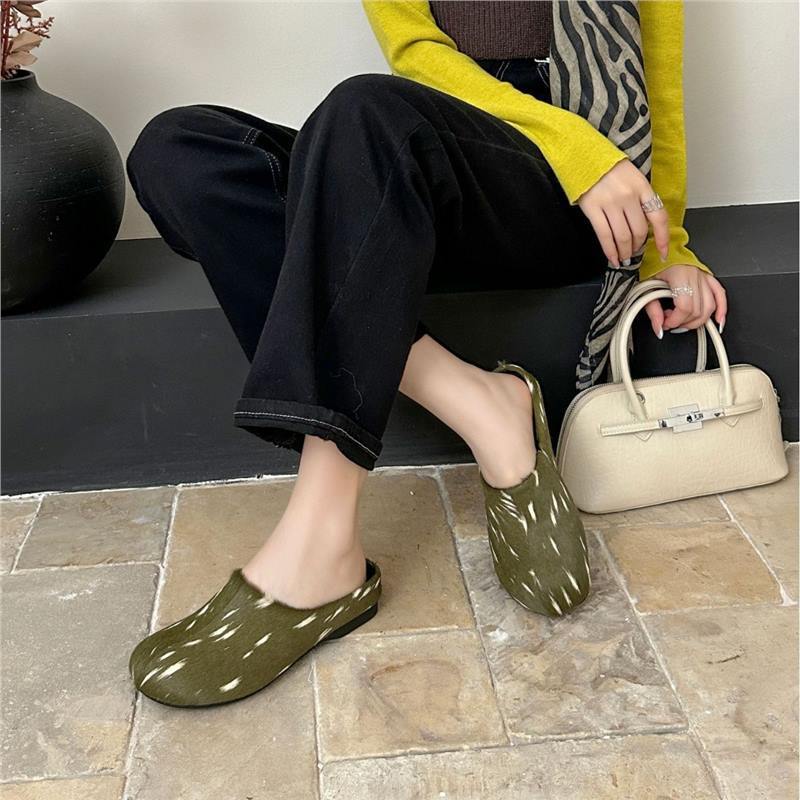 Baotou leopard print furry slippers for women, outdoor wear, 2026 autumn and winter new style, flat-soled slip-on thick-soled half slippers for women Baotou leopard print furry slippers for women, outdoor wear, 2026 autumn and winter new style, flat-soled slip-on thick-soled half slippers for women