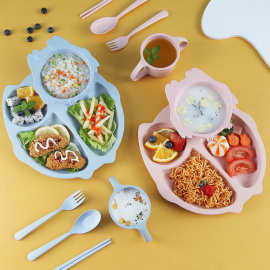 猫头鹰小麦秸秆儿童餐具套装幼儿园宝宝喂养辅食餐盘杯碗勺叉筷子