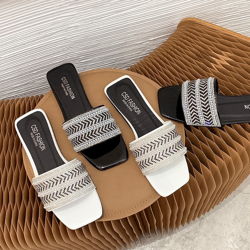 Printemps et été vêtements d'extérieur en forme unique strass grande taille sandales 41-42 dames pantoufles_voghion.com